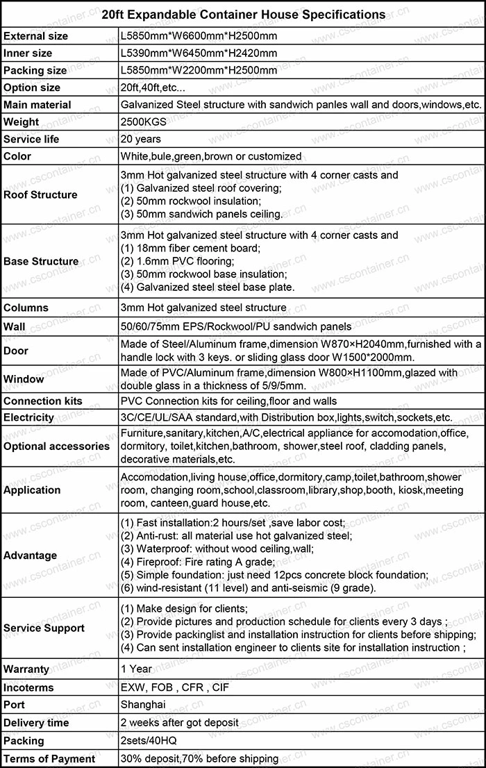 20FT Expandable Container House and Flat Pack Container House